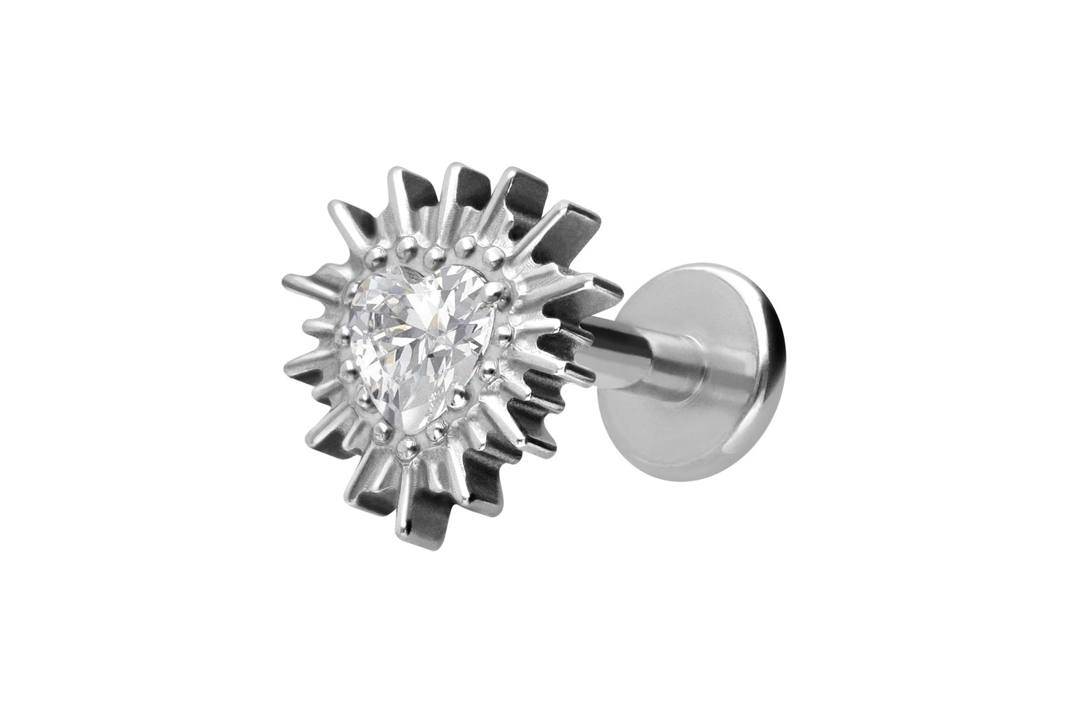 Titan Labret Piercing mit Innengewinde KRISTALLHERZ + SONNENSTRAHLEN